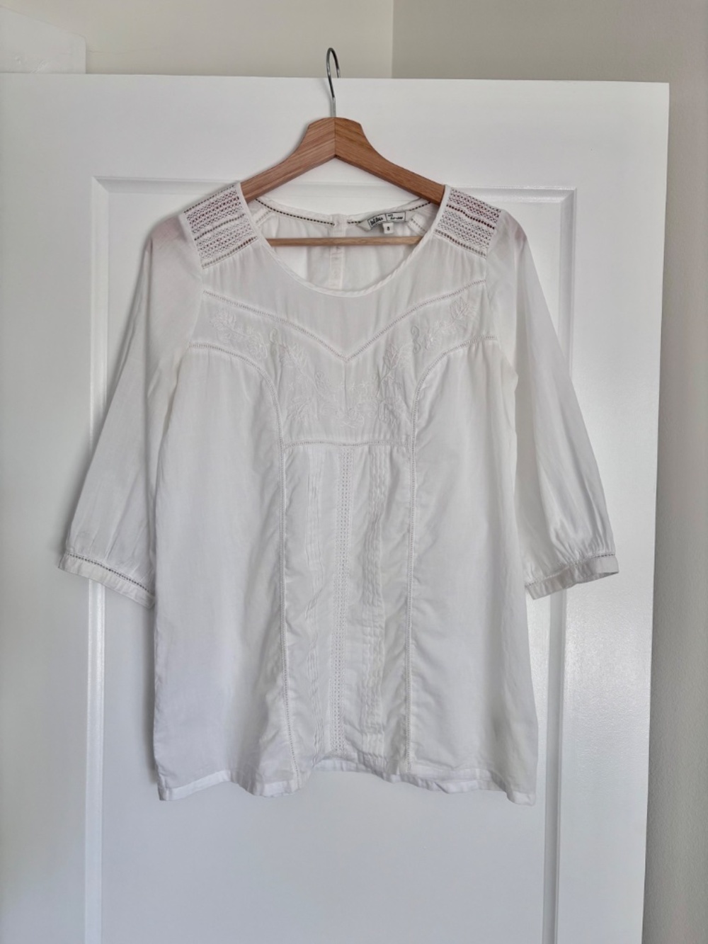 Fatface White Eyelet Lace Embroidered Cotton Shirt Women’s Size UK 8